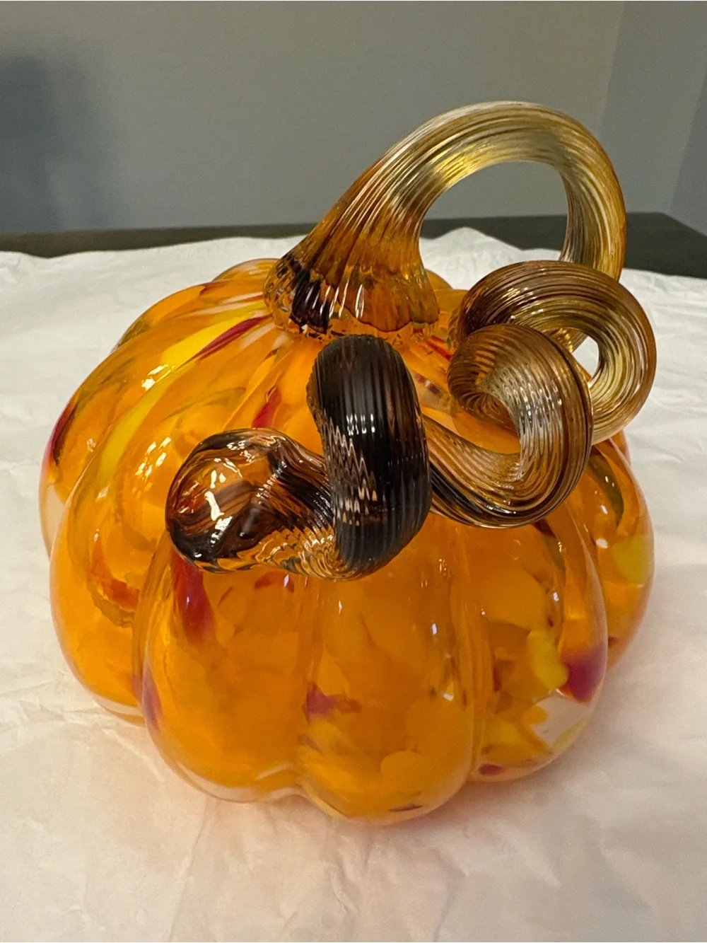 Hand-Blown Art Glass Small Pumpkin Orange Mini 5”
